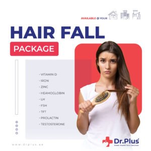 hair loss image of a girl and introducing a package for hair loss diagnose