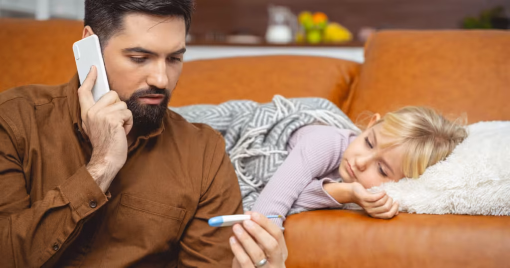 doctor on call for children Dubai - DrPlus DHA-licensed doctor examining child at home