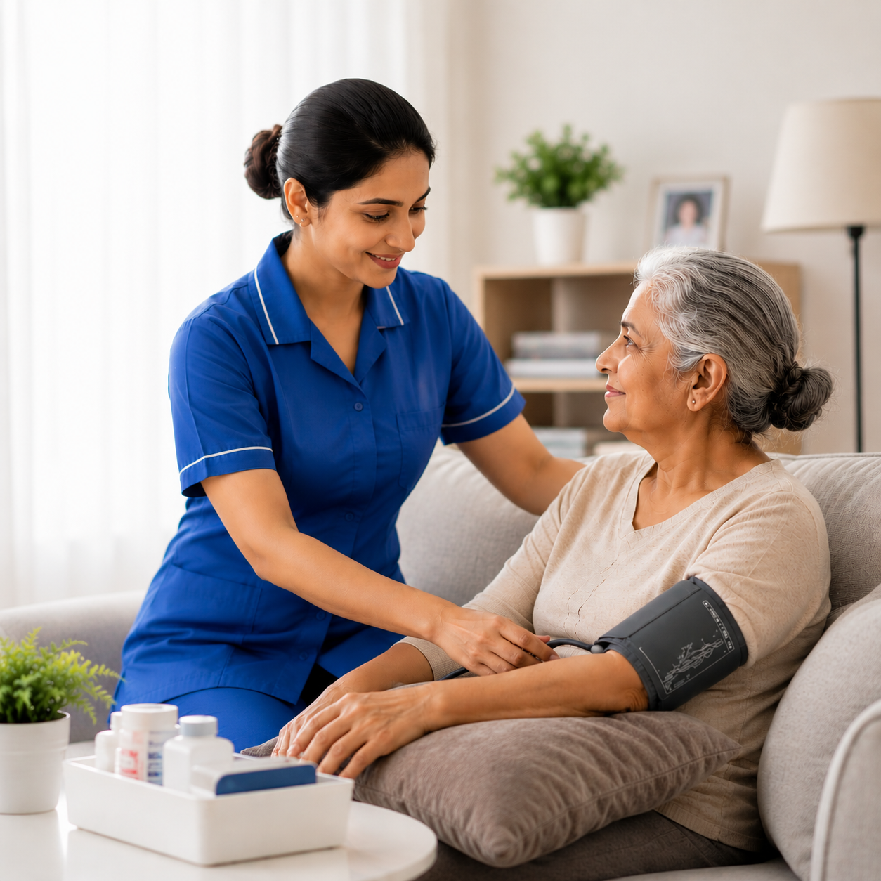 Nurse at home Dubai providing professional home nursing care to a patient